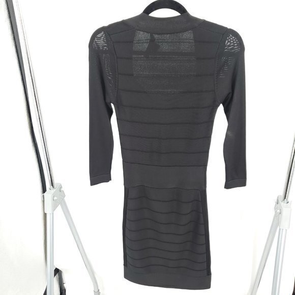 French Connection Bandage Herve Leger-Style Elbow Sleeve Dress 2 Black Halloween - Picture 2 of 16